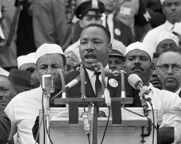  In this Aug. 28, 1963, black-and-white file photo Dr. Martin Luther King Jr., head of the Southern Christian Leadership Conference, addresses marchers during his "I Have a Dream" speech at the Lincoln Memorial in Washington. The 45th anniversary of the iconic leader's most memorable speech coincides with the day when another African-American leader, Barack Obama, is scheduled to makes a historic speech of his own, accepting the Democratic Party's nomination for president of the United States Aug. 28, 2008, in Denver, Colorado.